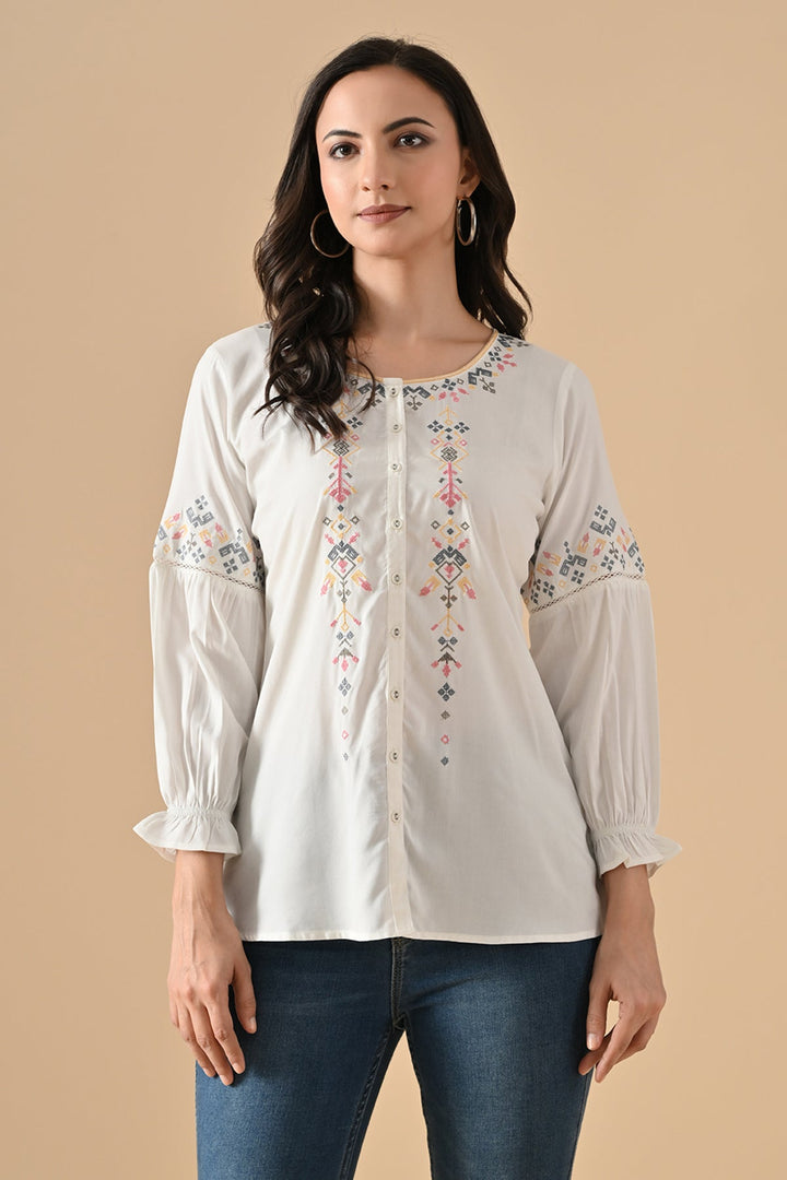 White Embroidered Top