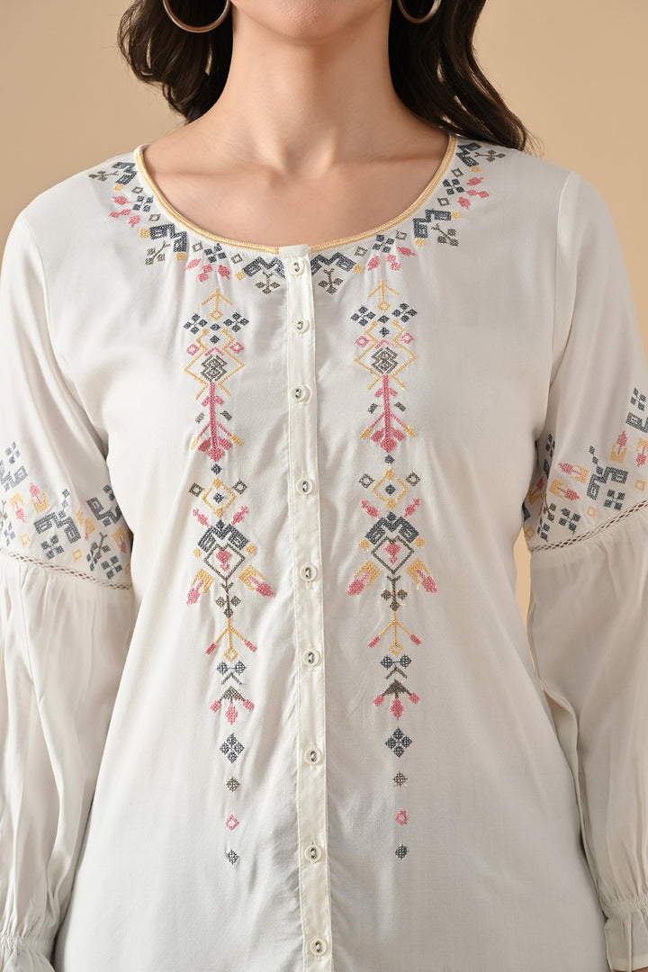 White Embroidered Top