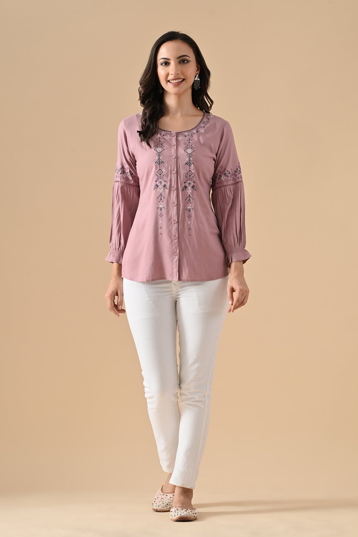 Mauve Embroidered Straight Top
