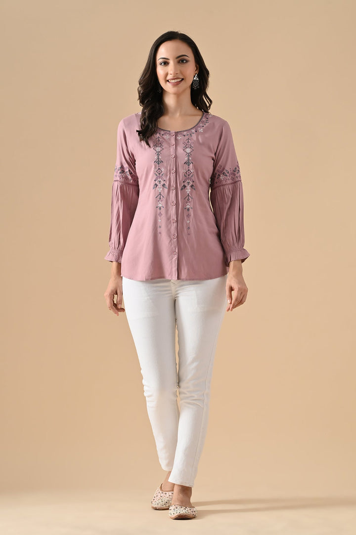 Mauve Embroidered Straight Top