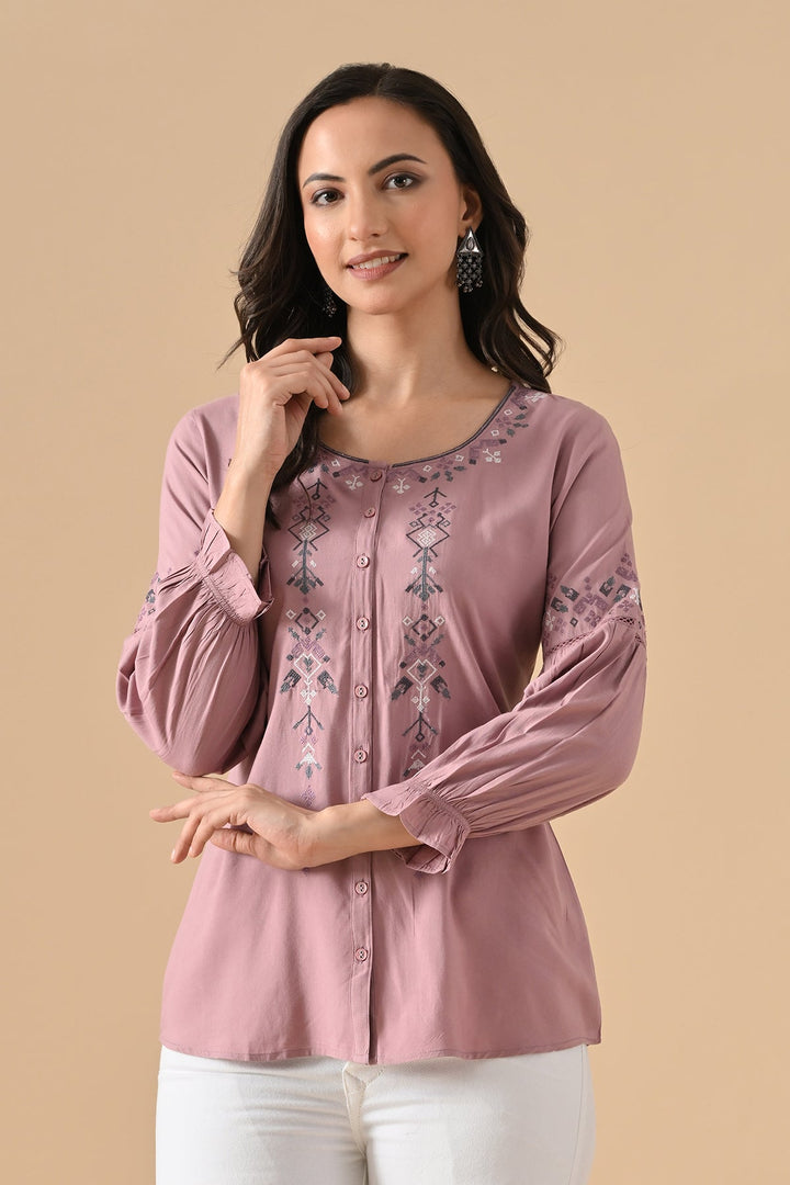 Mauve Embroidered Straight Top
