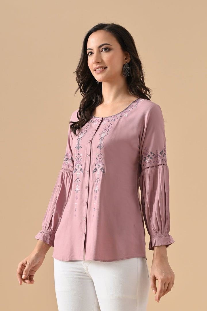 Mauve Embroidered Straight Top