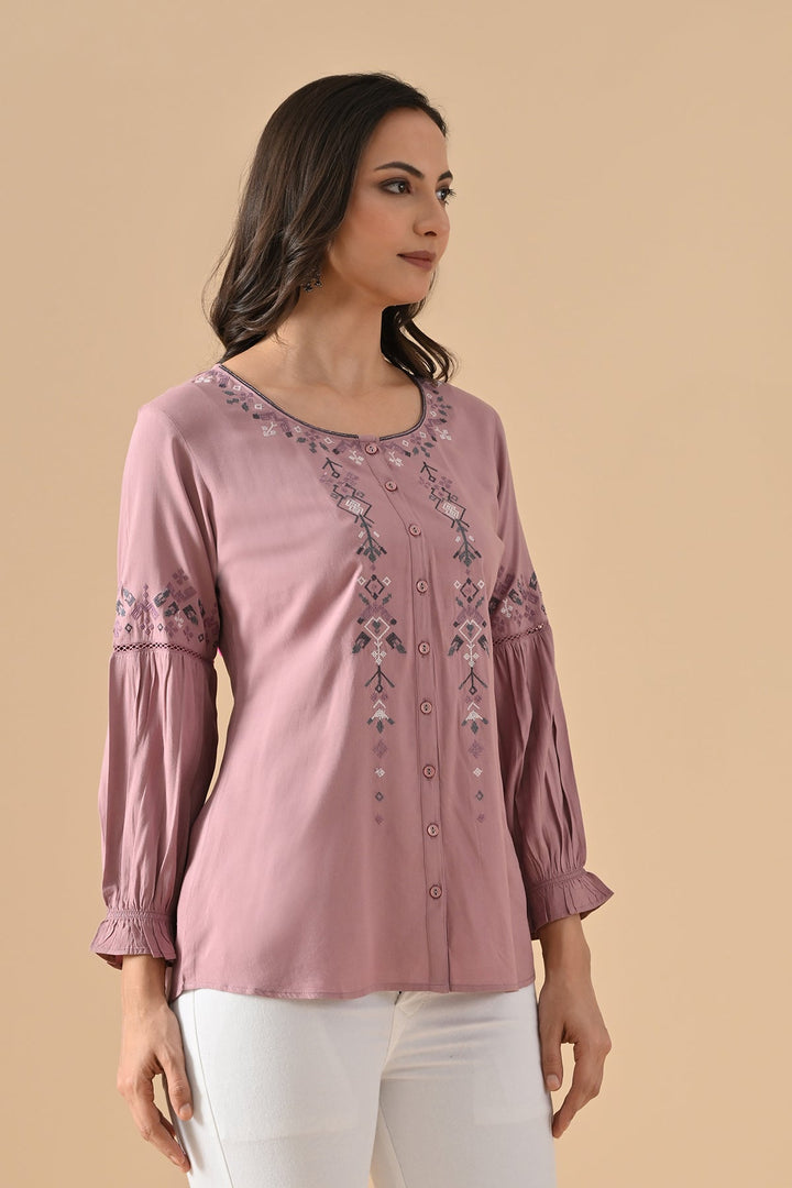 Mauve Embroidered Straight Top