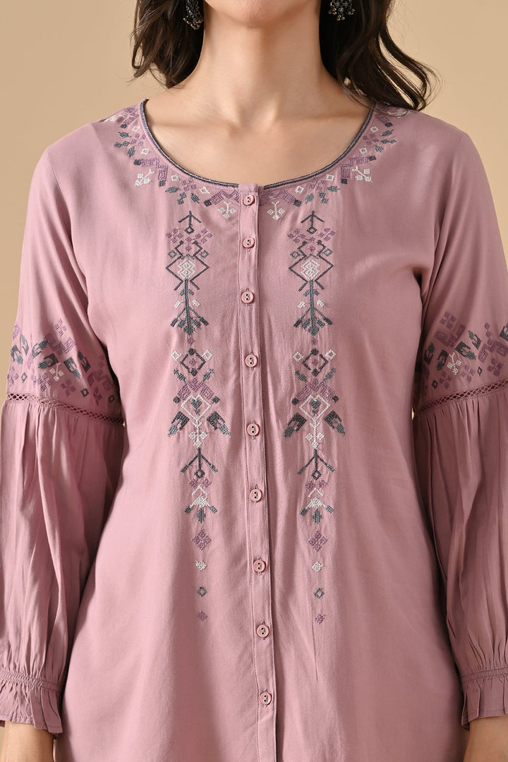 Mauve Embroidered Straight Top