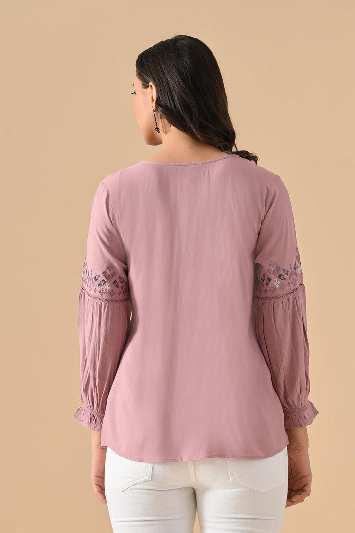 Mauve Embroidered Straight Top