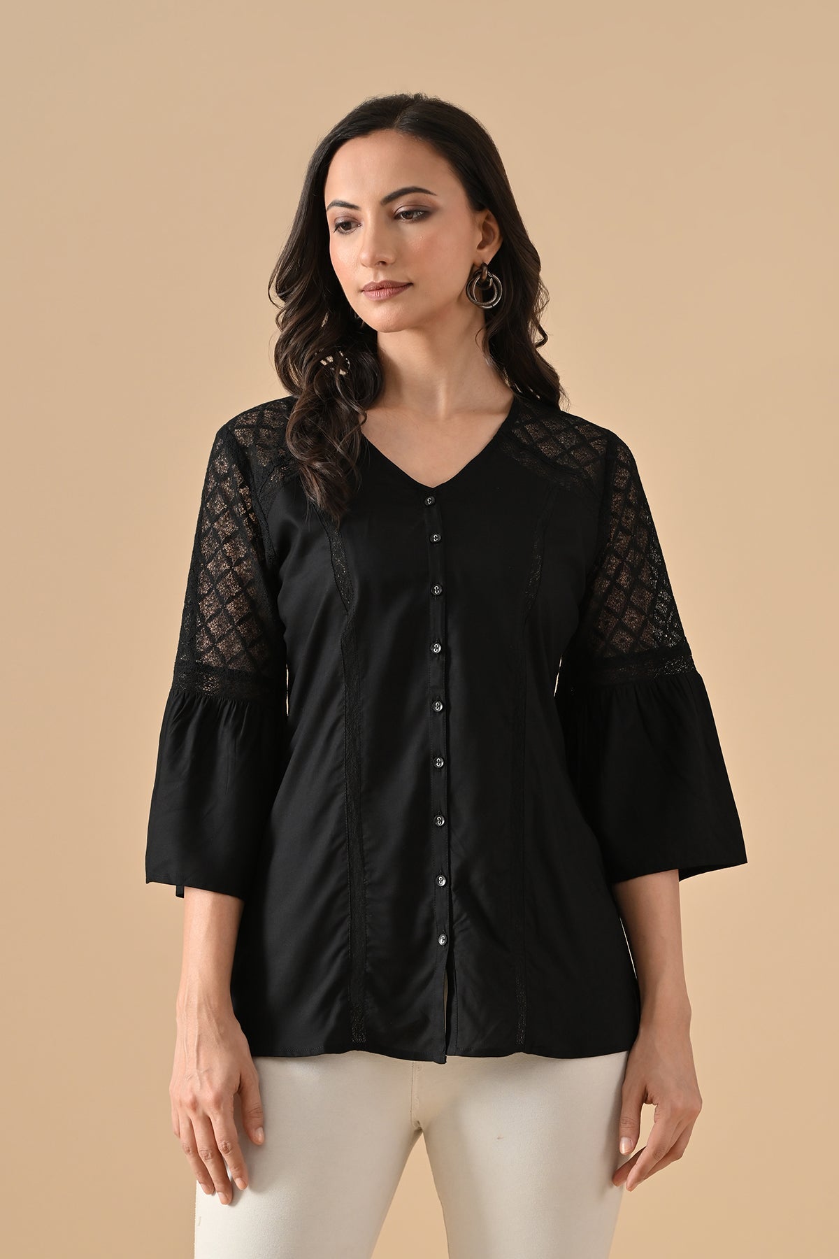 Black Solid Straight Top