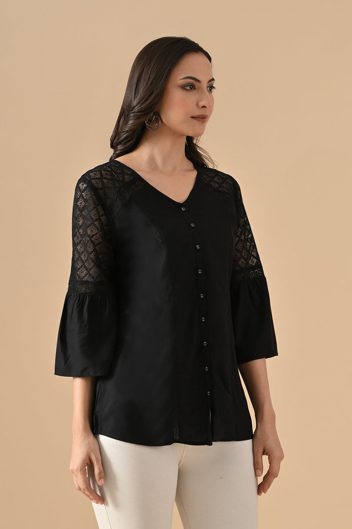 Black Solid Straight Top
