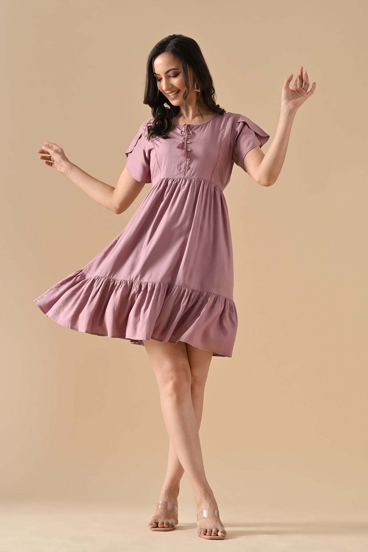 Mauve Solid Flared Tunic
