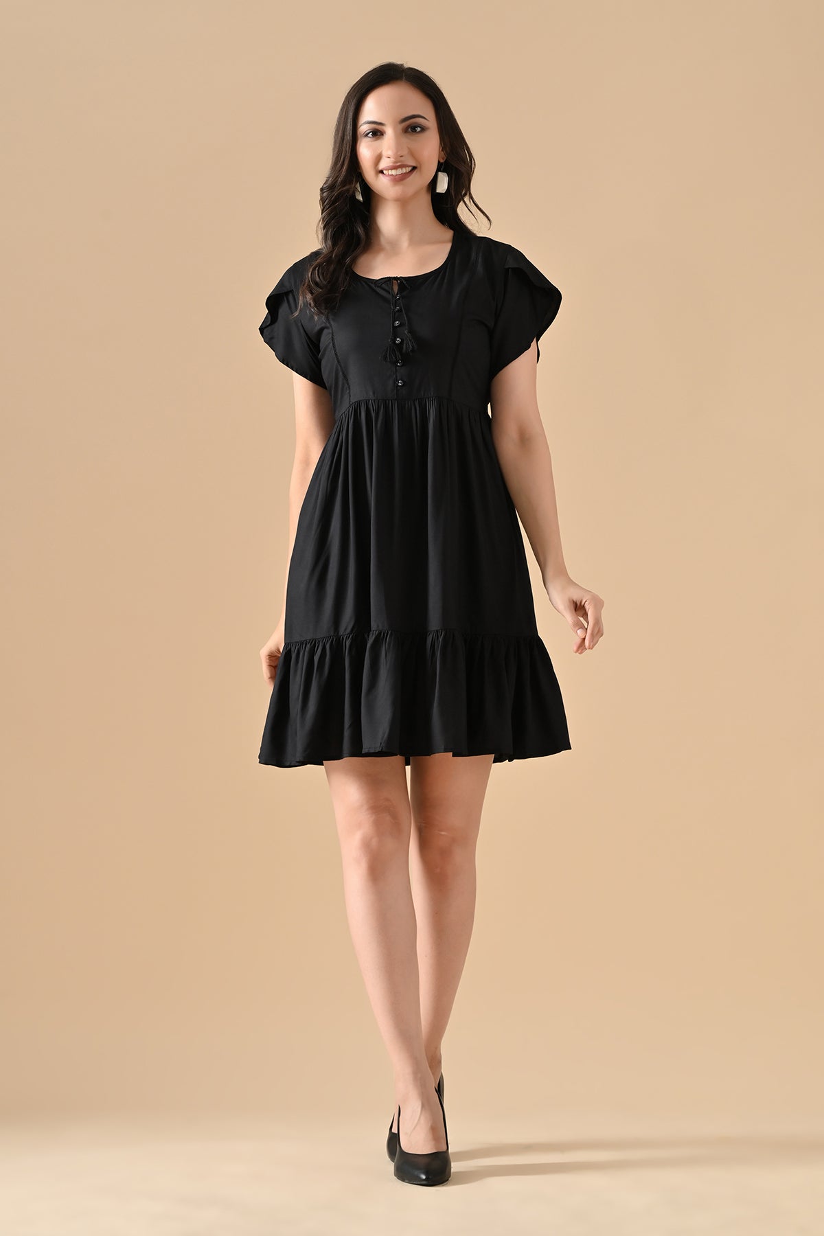 Black Solid Flared Tunic