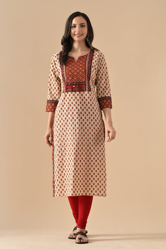 Beige Printed Straight Kurta
