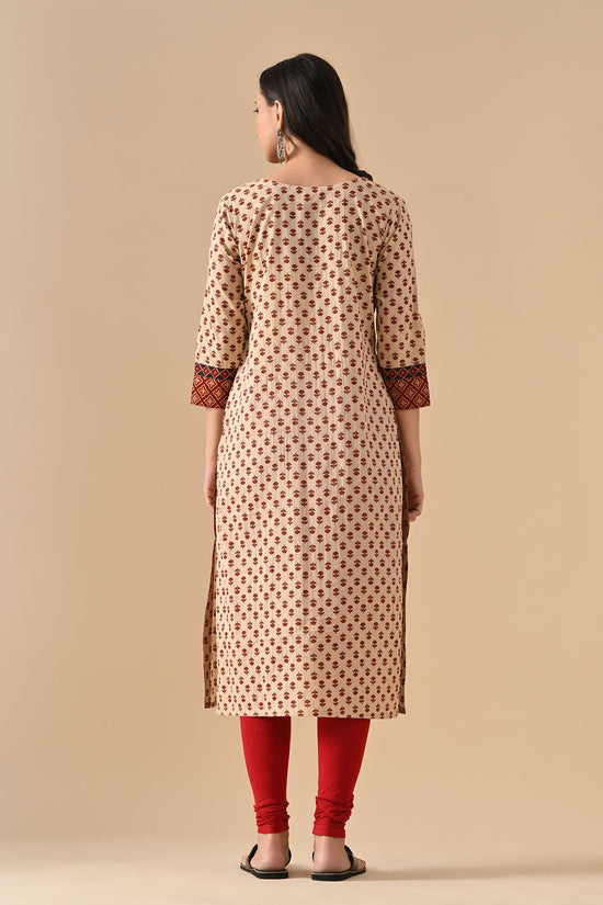 Beige Printed Straight Kurta