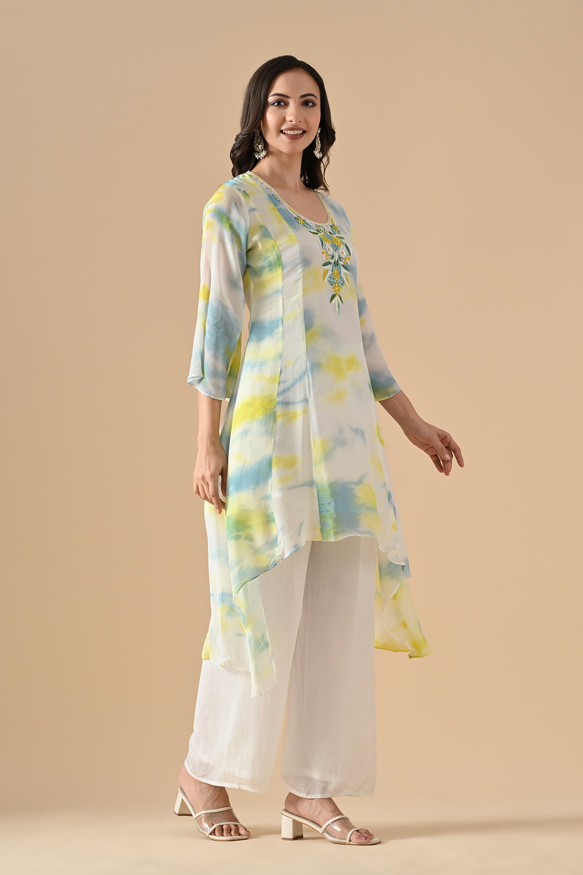 Cream Embroidered Kurta 3 Pcs Set