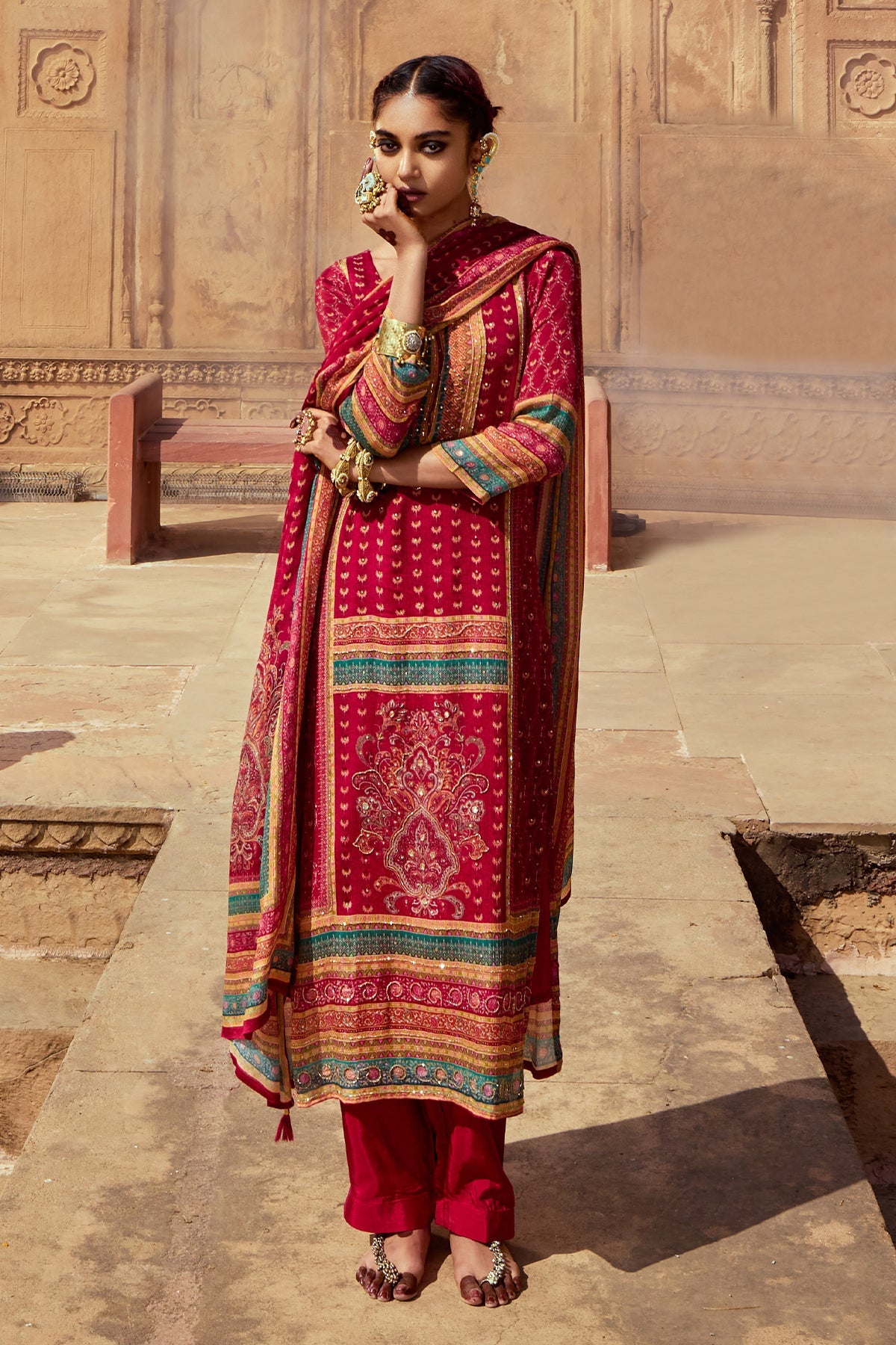 Pink Embellished Kurta 3 Pcs Set