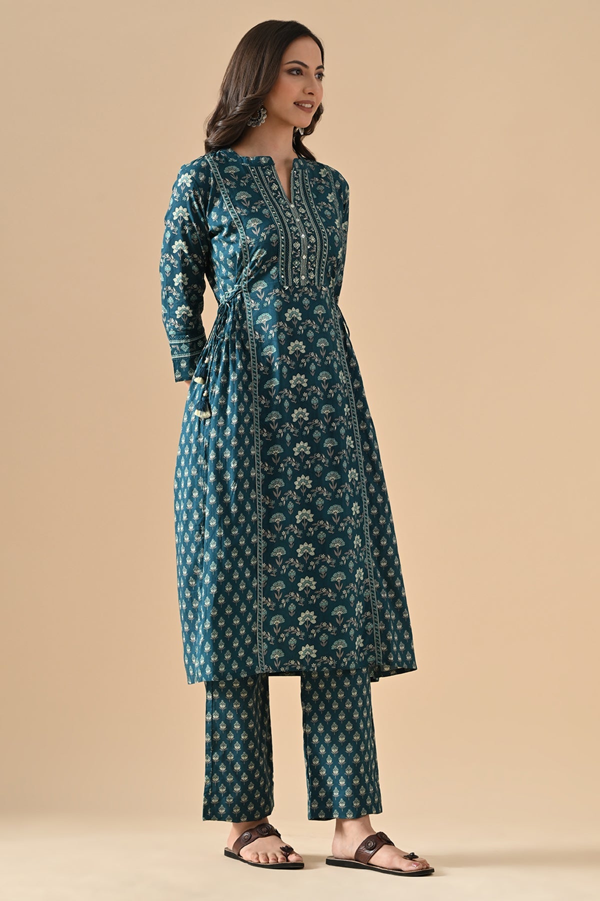Green Printed Kurta 3 Pcs Set