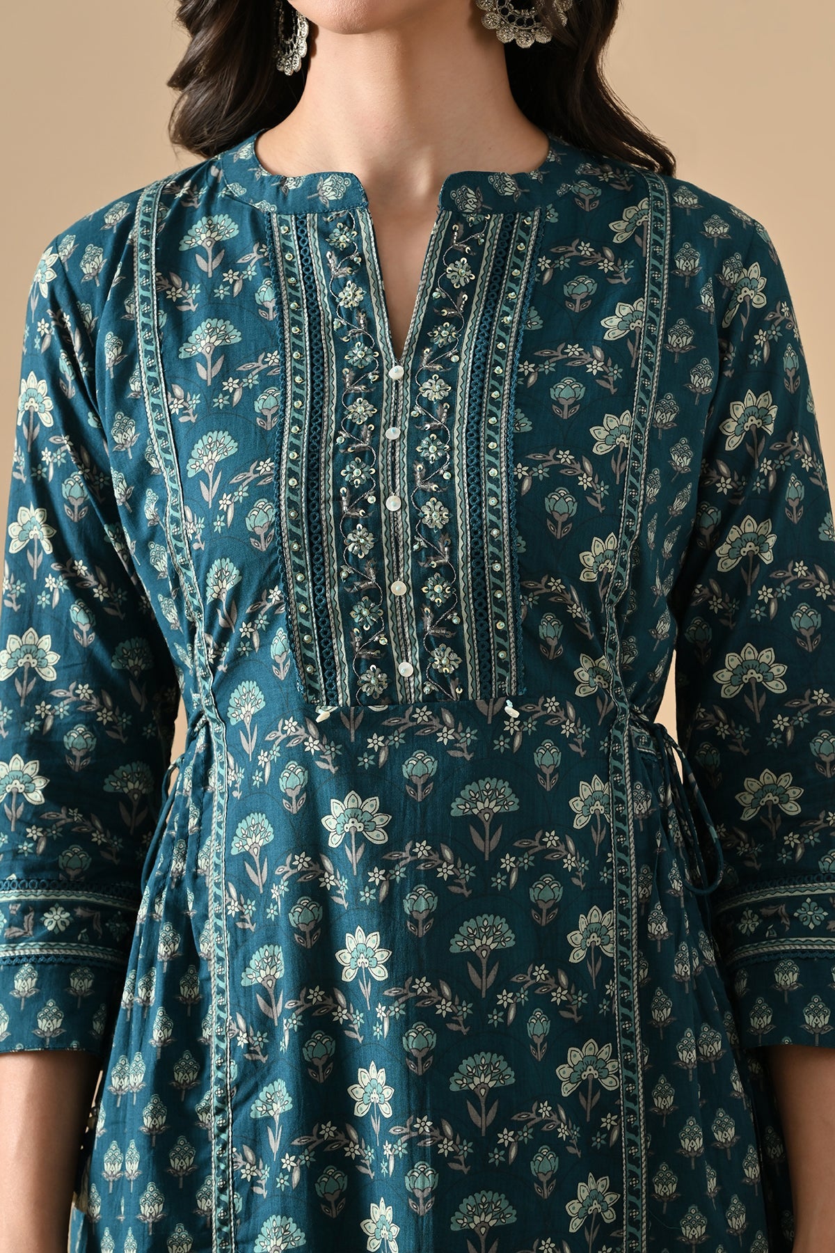 Green Printed Kurta 3 Pcs Set