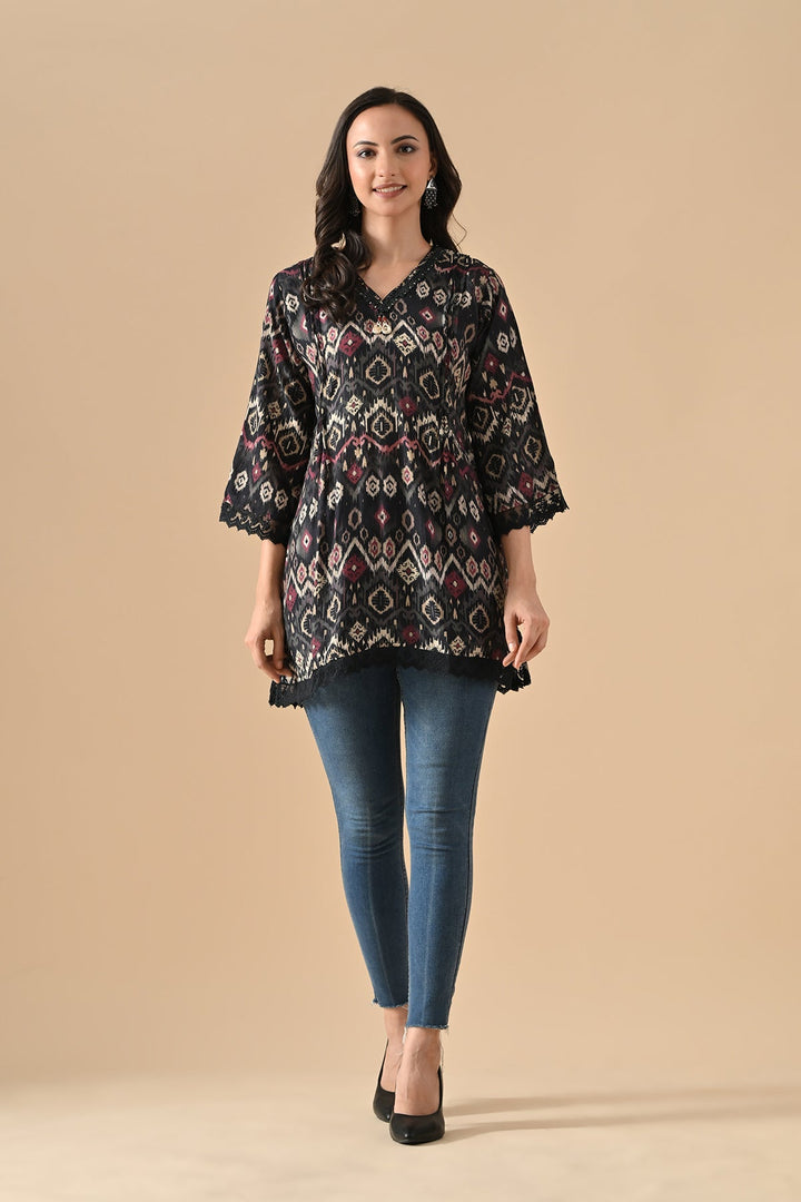 Black Printed Straight Top