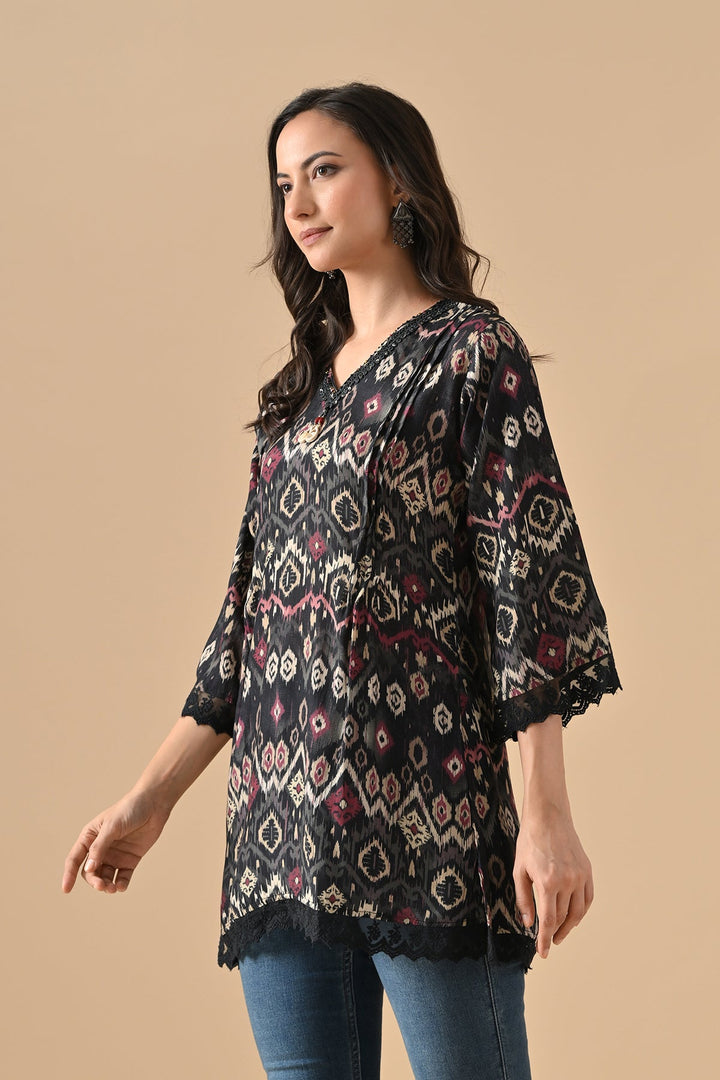 Black Printed Straight Top