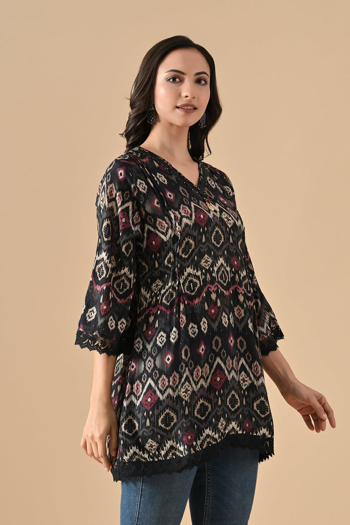 Black Printed Straight Top