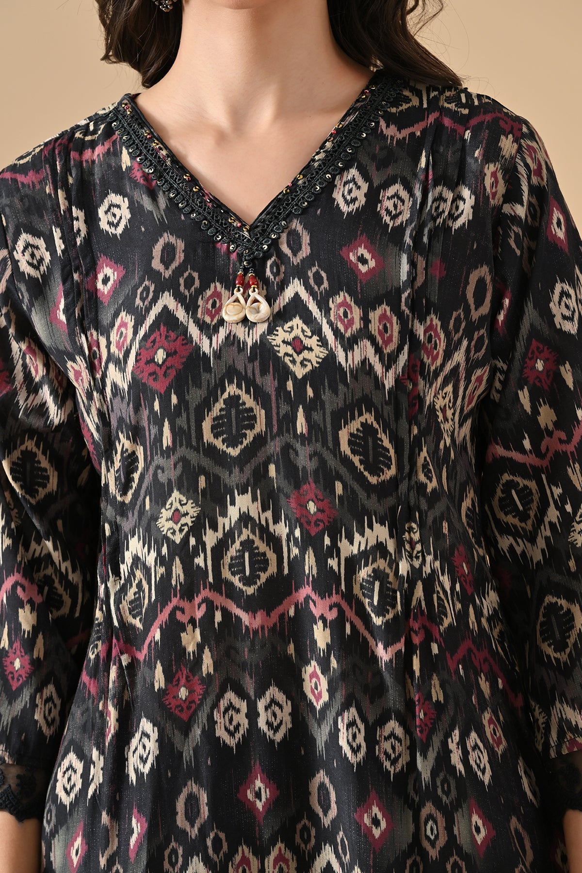 Black Printed Straight Top