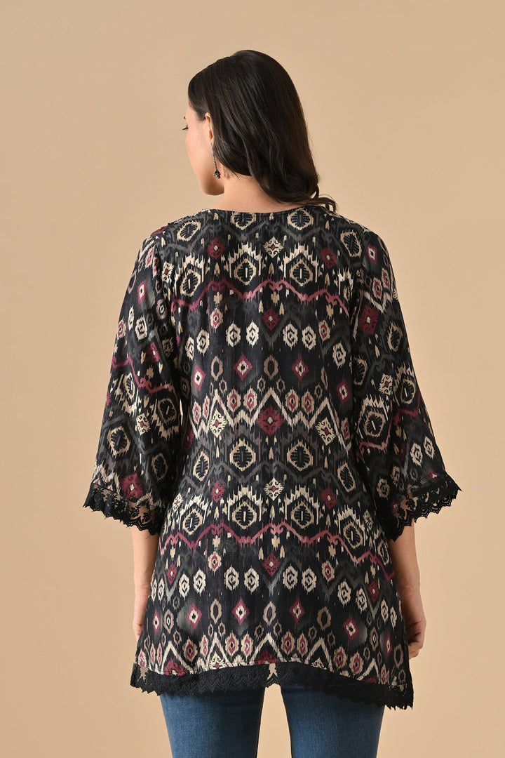 Black Printed Straight Top