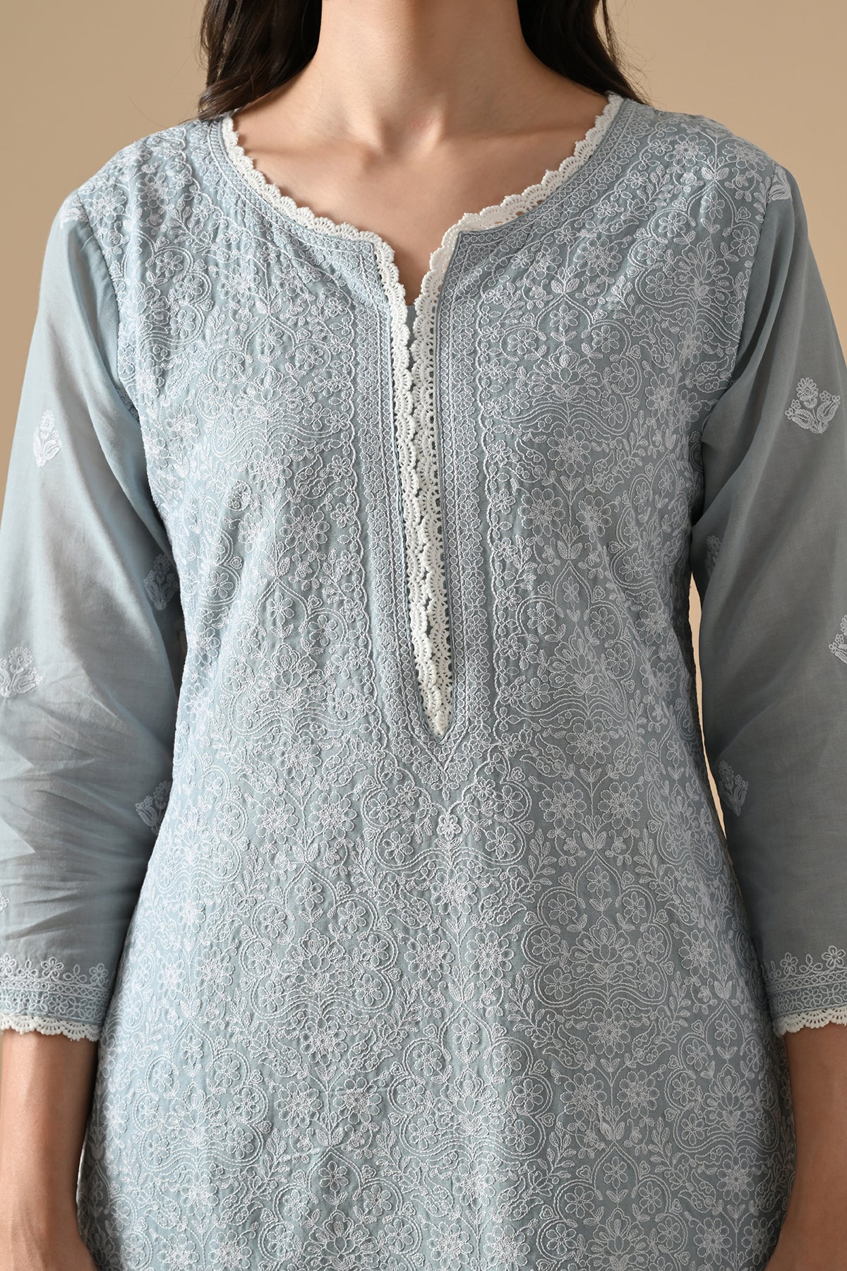 Blue Embroidered Kurta 3 Pcs Set