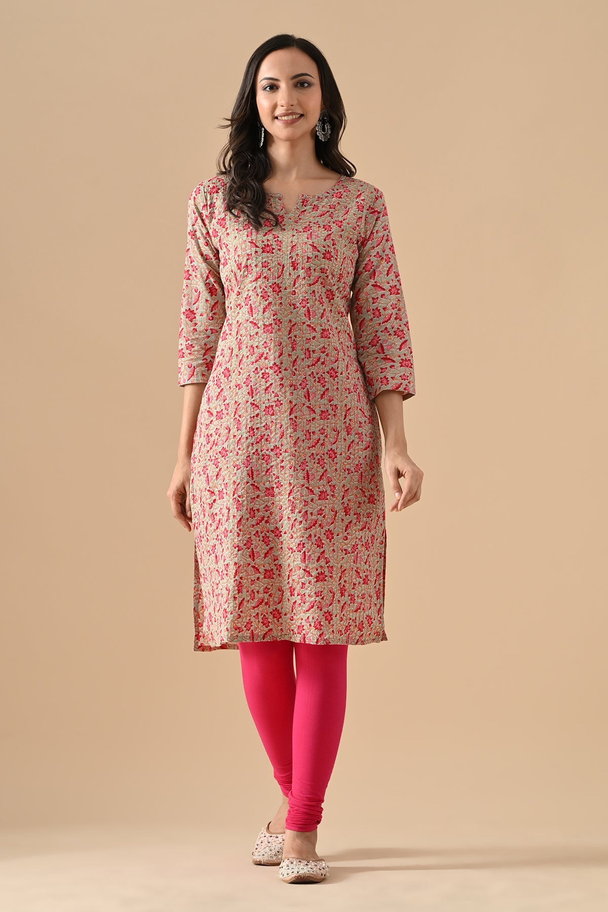 Green Printed Straight Kurta