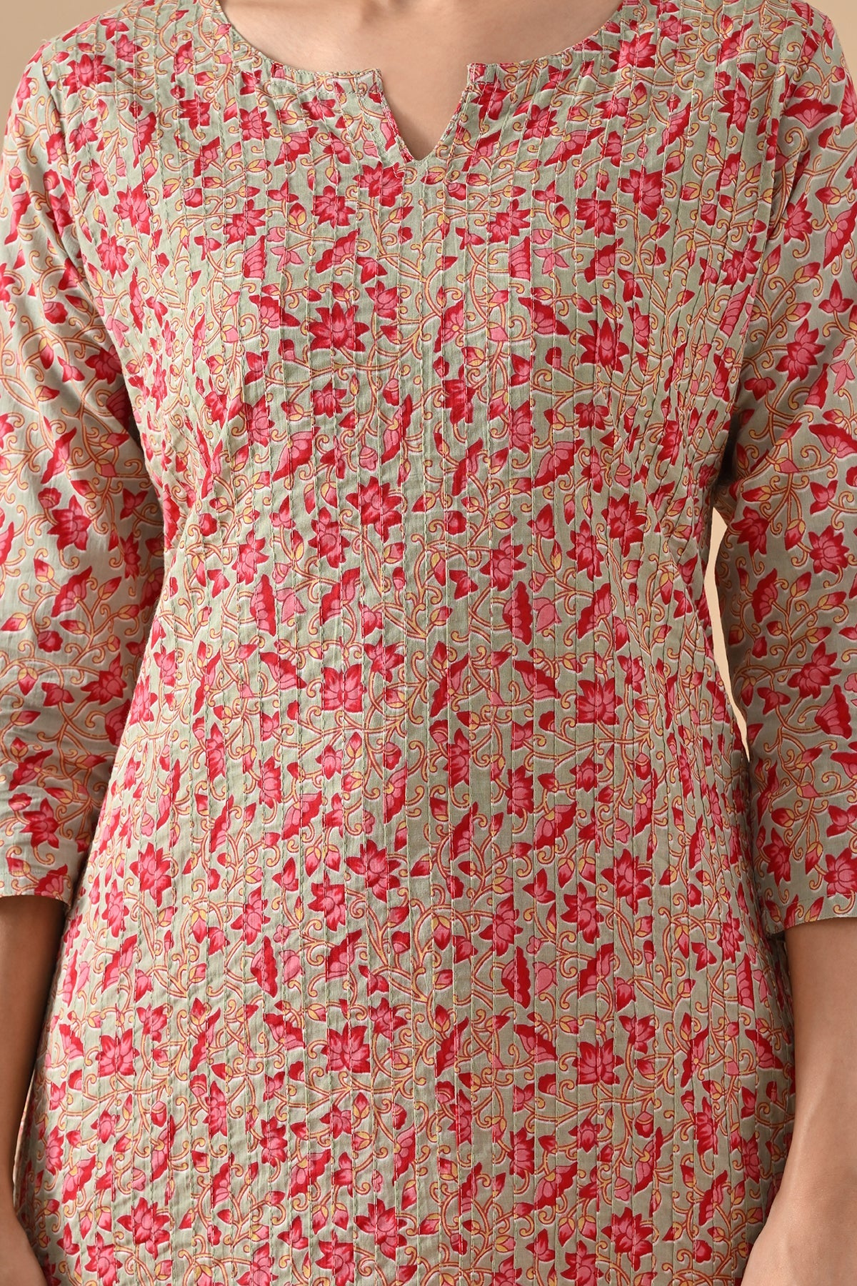 Green Printed Straight Kurta