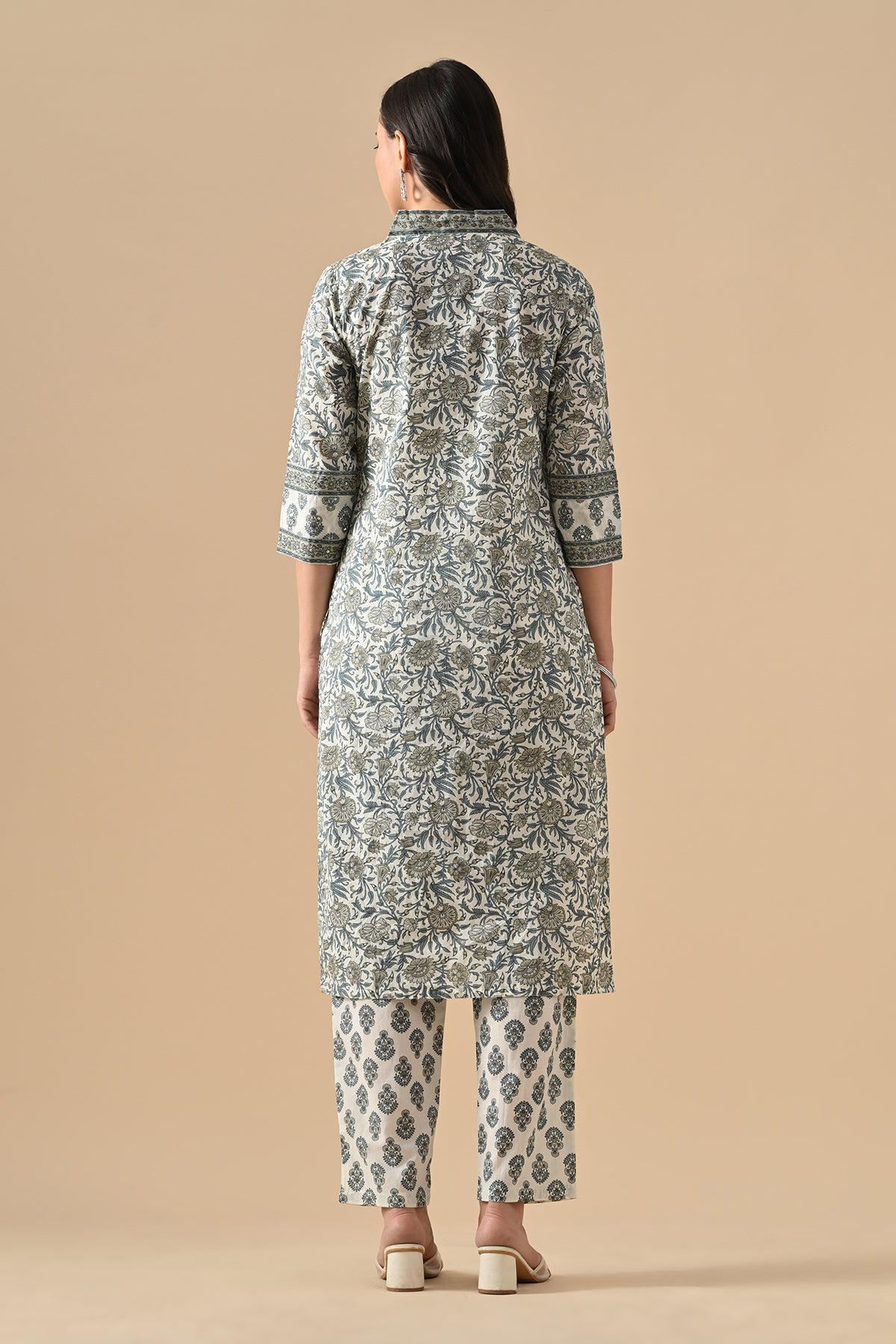 Cream Printed Kurta Set
