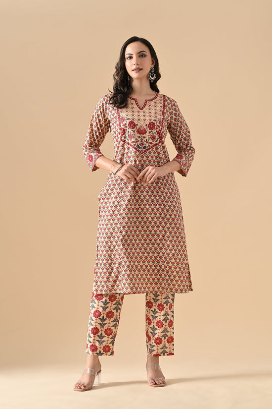 Beige Printed Straight Kurta