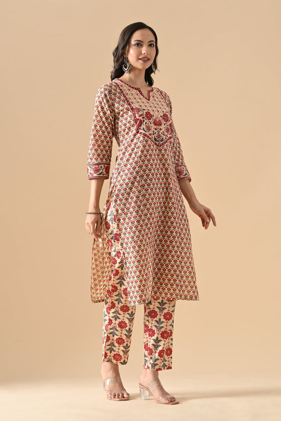 Beige Printed Straight Kurta