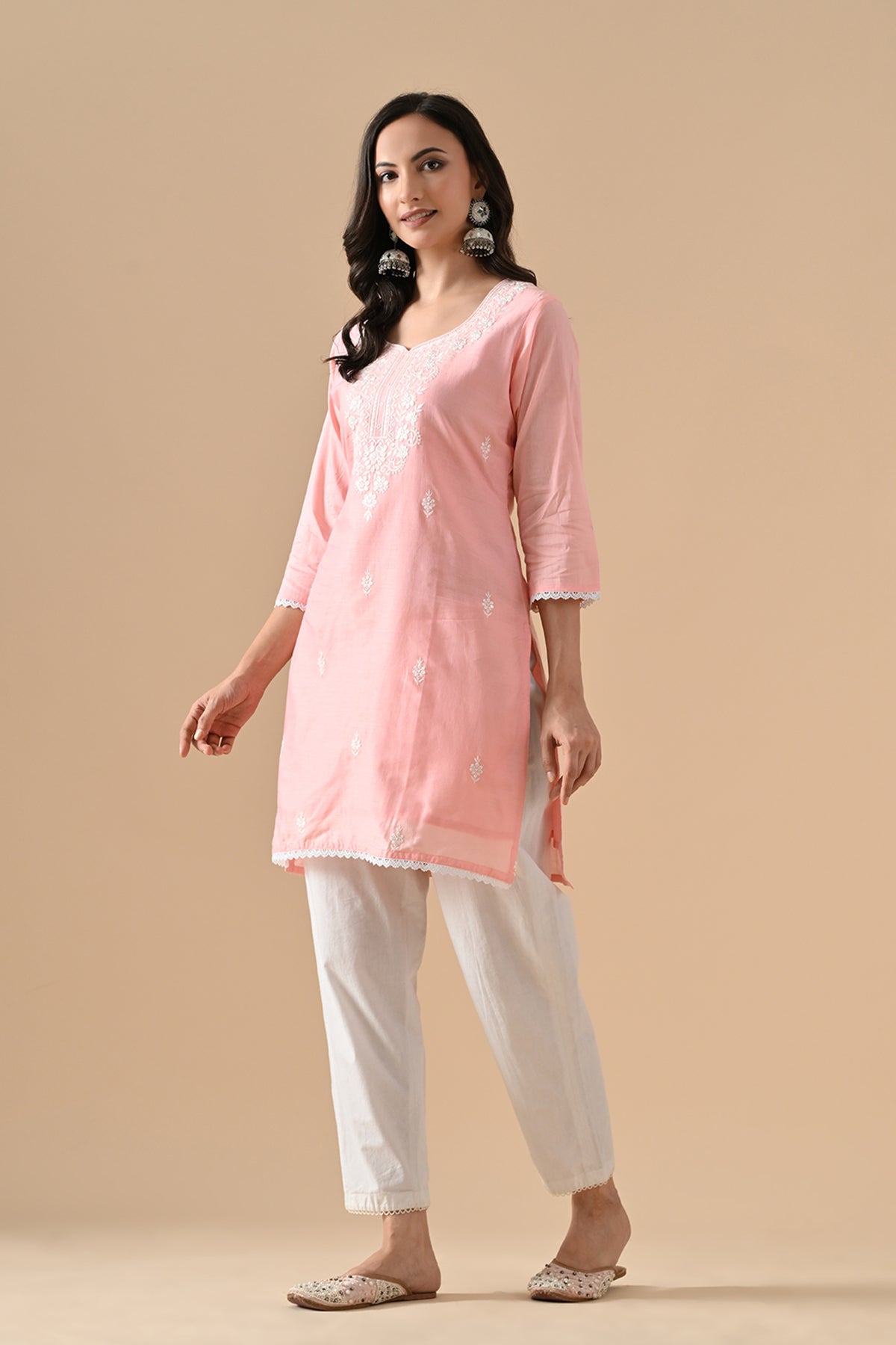 Peach Embroidered Kurta 2 Pcs Set