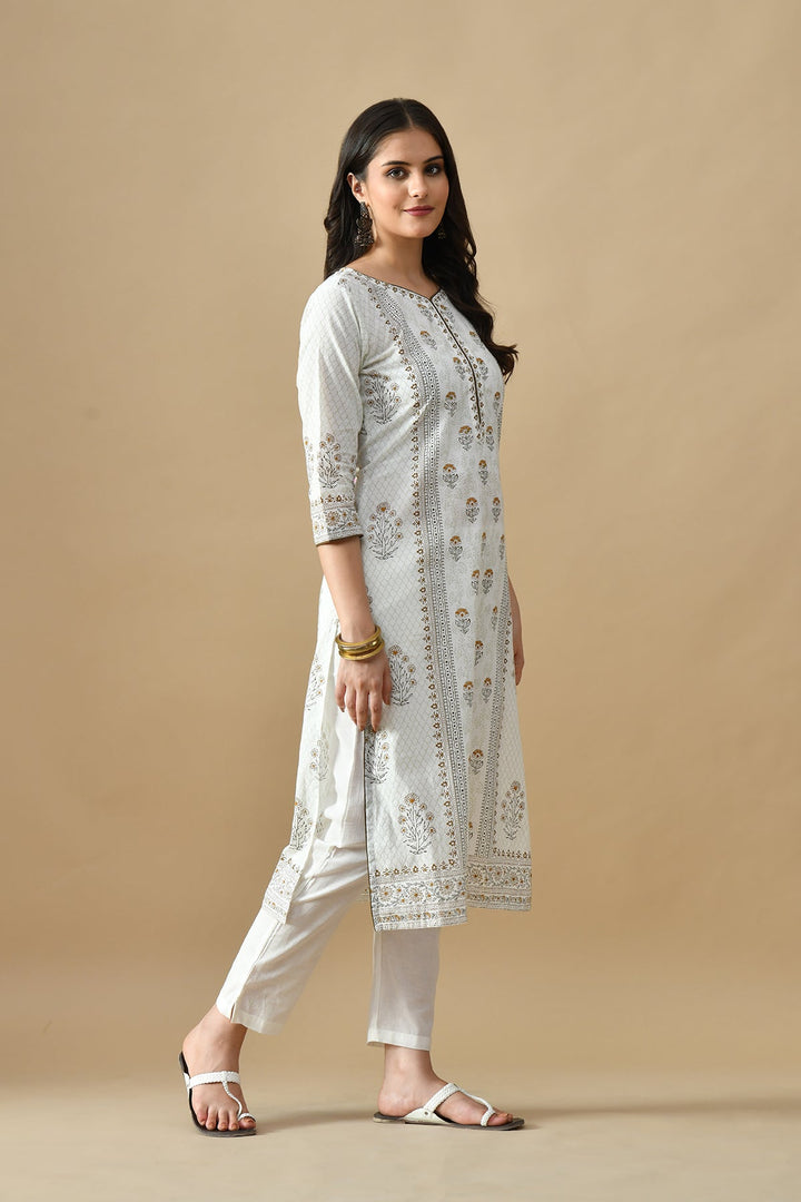 Cream Printed Kurta Set