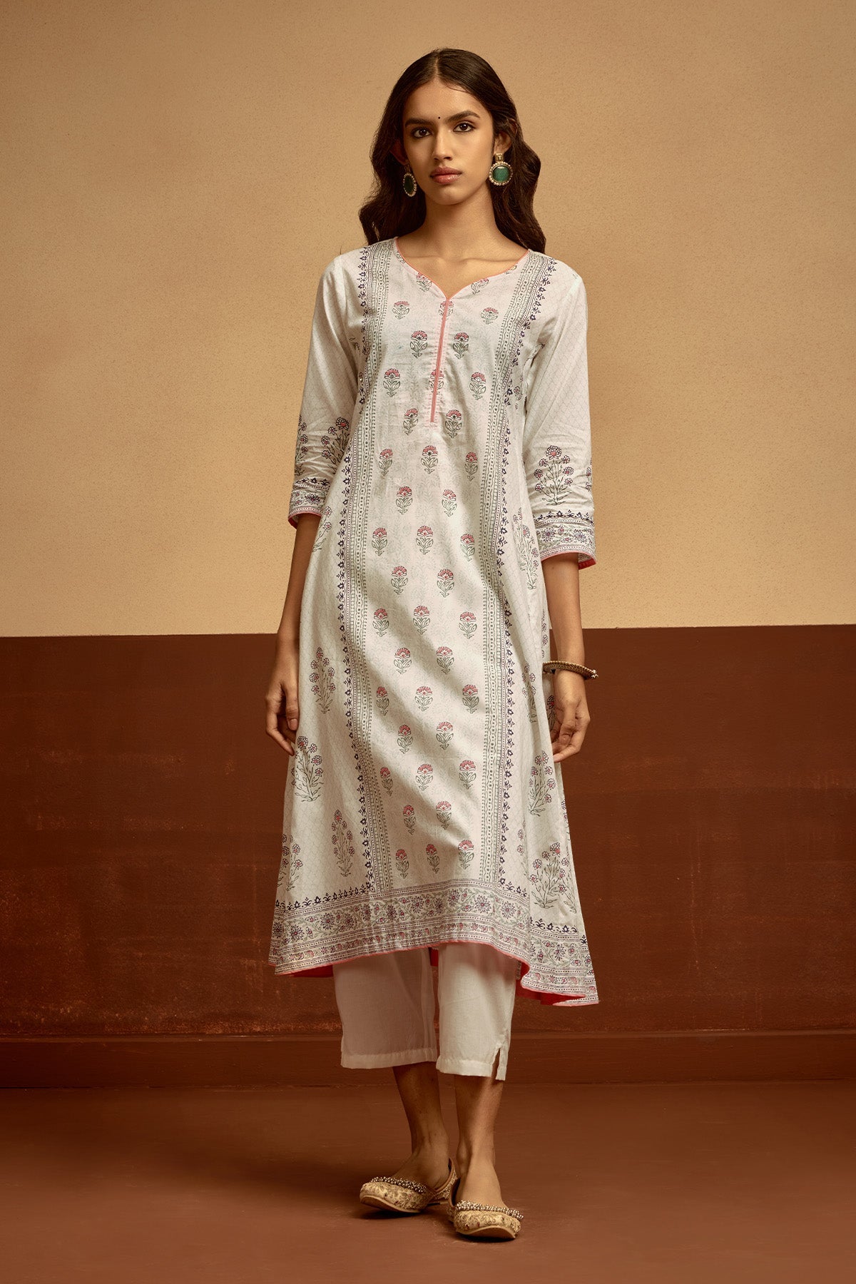 White Printed Kurta 3 Pcs Set