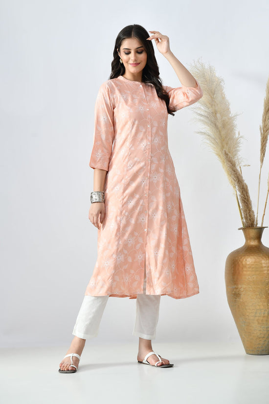Peach Printed A-line Kurta
