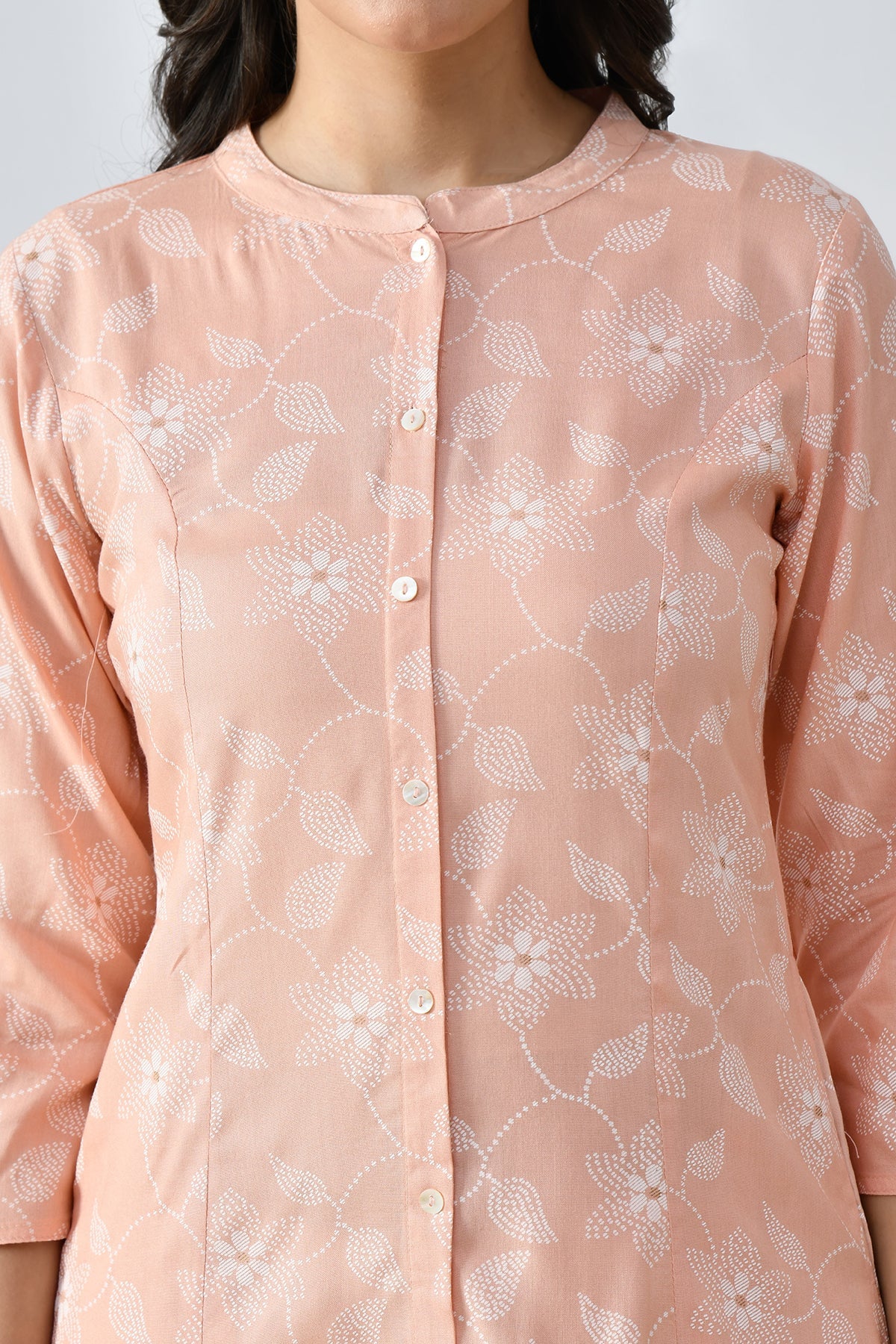 Peach Printed A-line Kurta