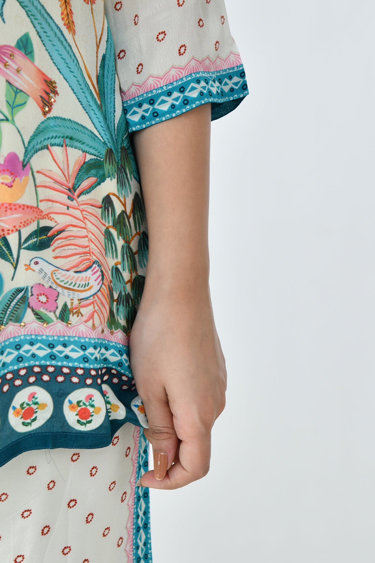 Cream Printed Co-Ord 3 Pcs Set