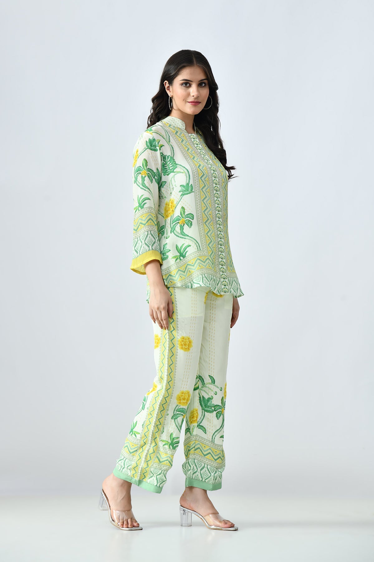 Green Printed Co-Ord 3 Pcs Set