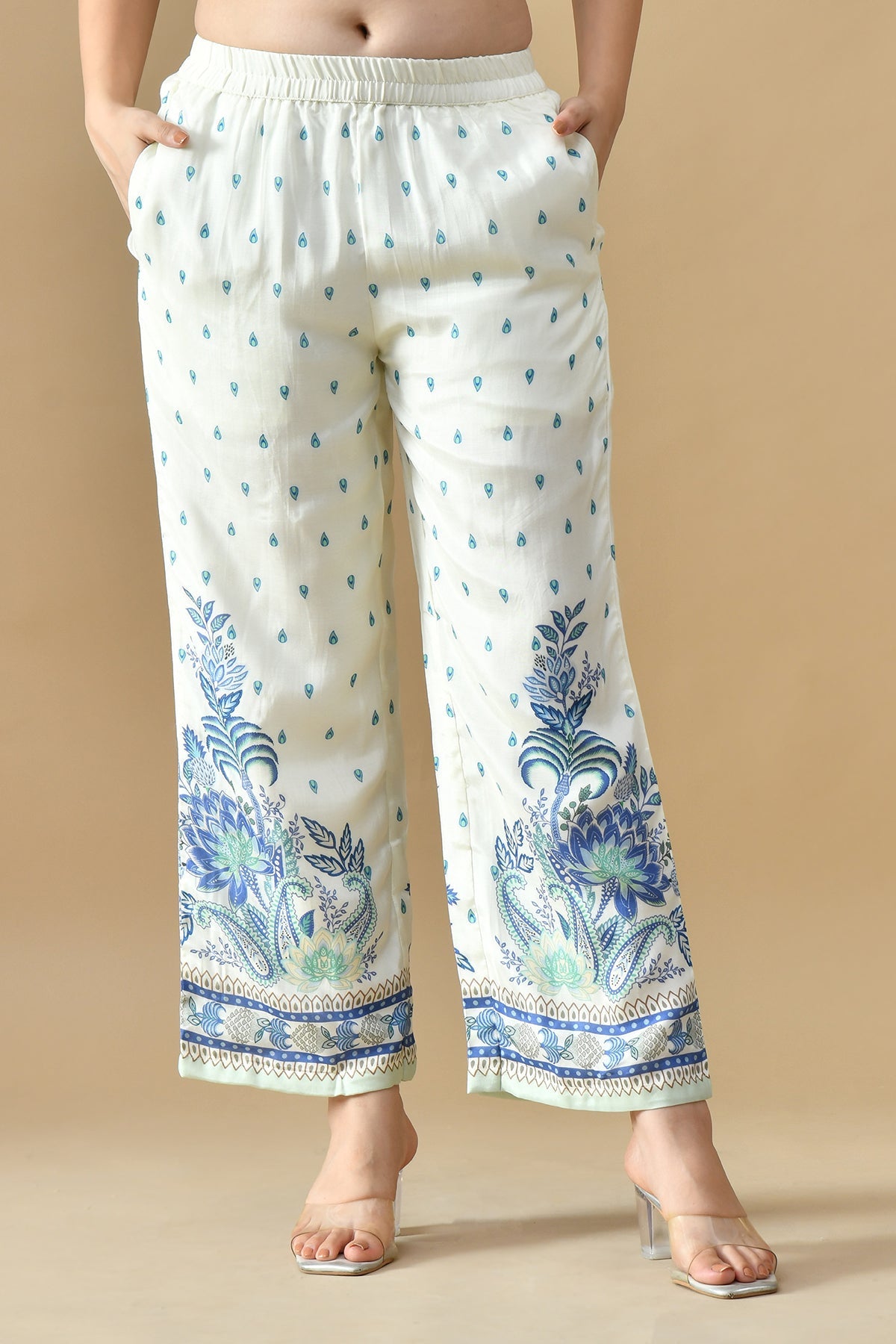 Cream Printed Co-Ord 3 Pcs Set