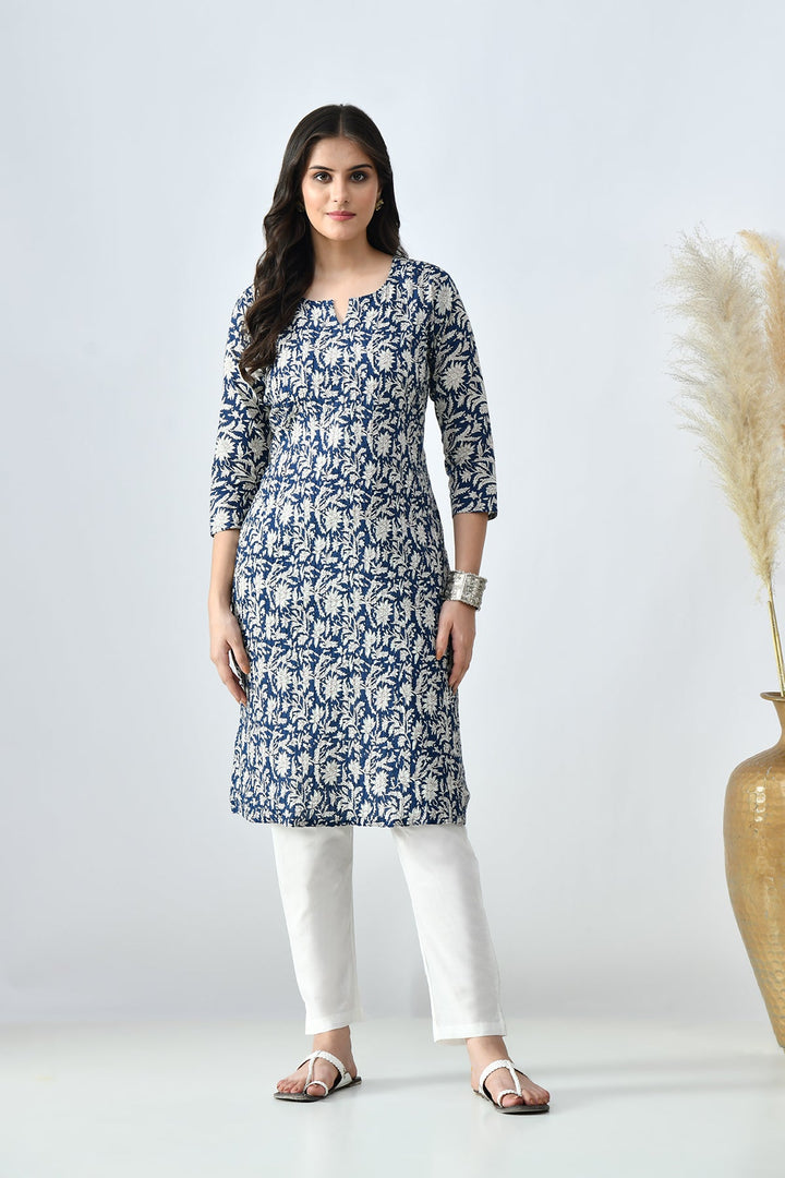 Blue Printed Straight Kurta