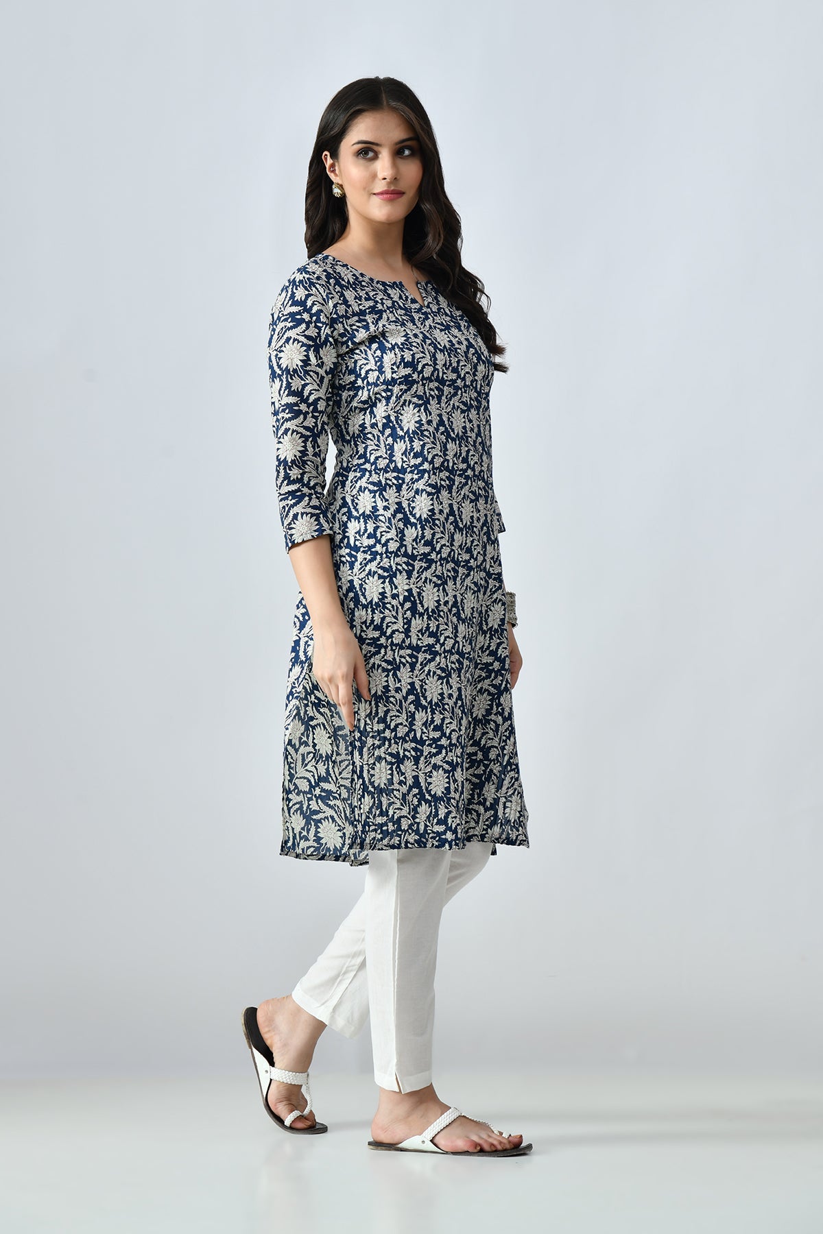 Blue Printed Straight Kurta