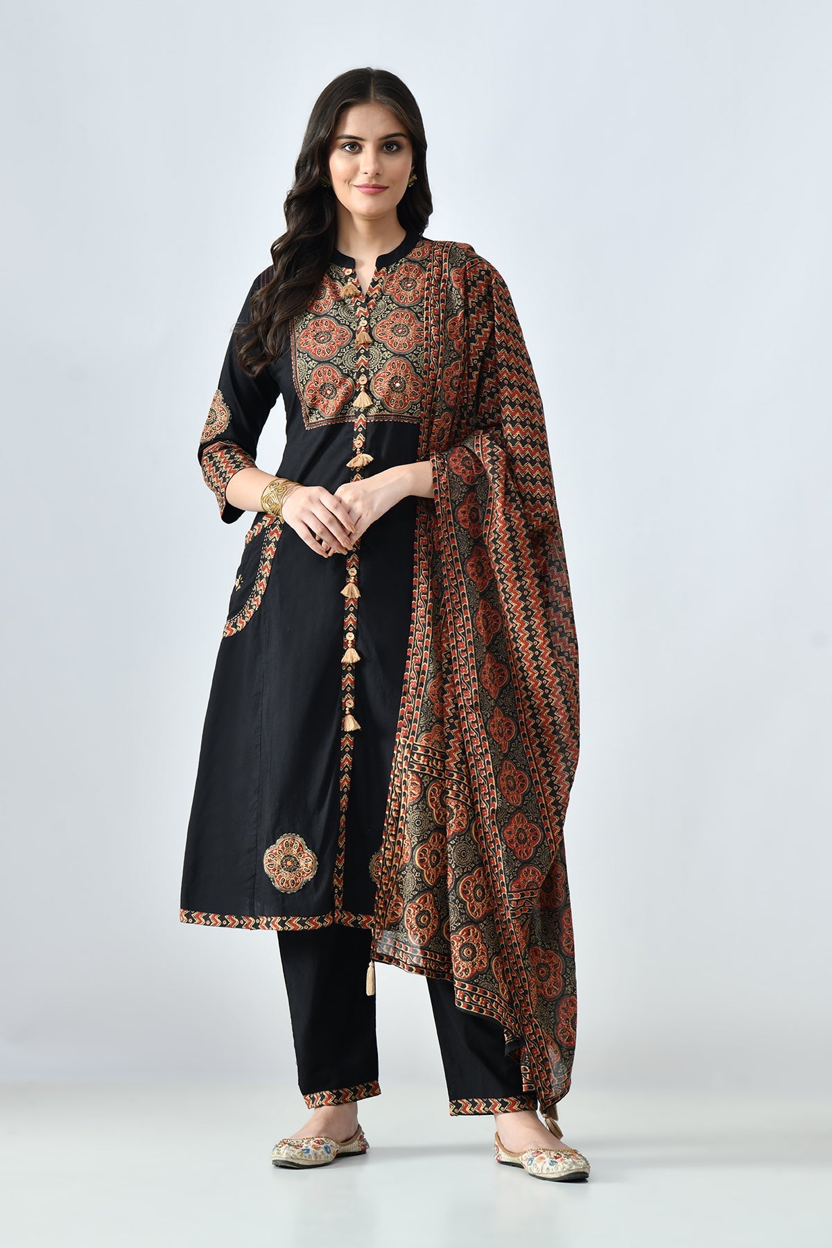 Black Printed Kurta 3 Pcs Set