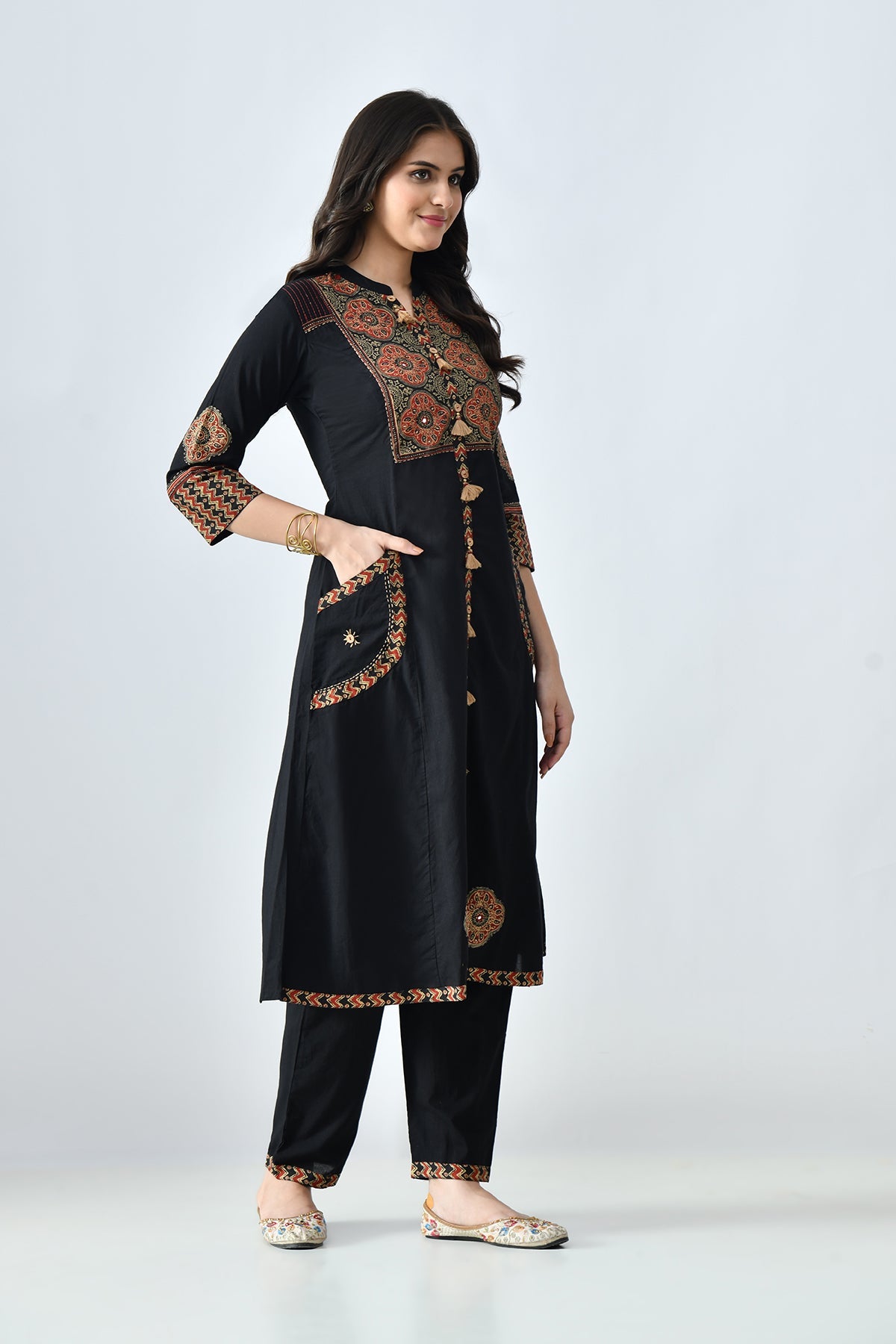 Black Printed Kurta 3 Pcs Set