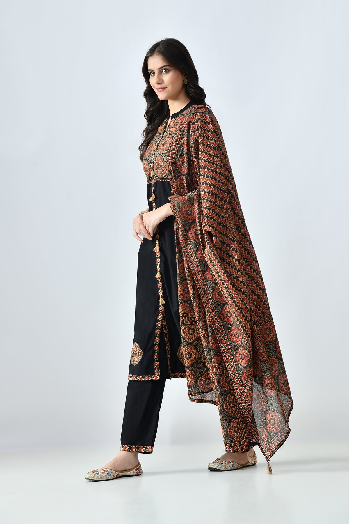Black Printed Kurta 3 Pcs Set