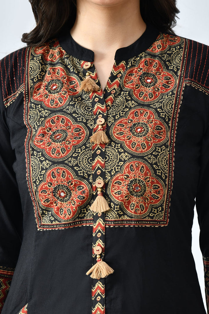 Black Printed Kurta 3 Pcs Set