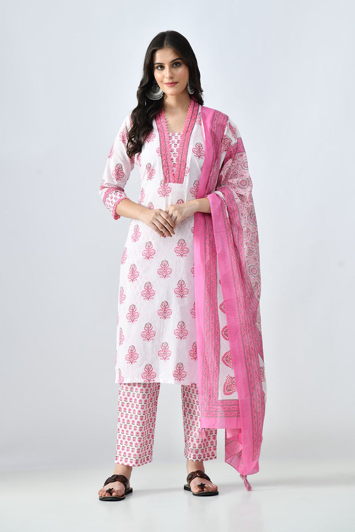 Cream Printed Kurta Set