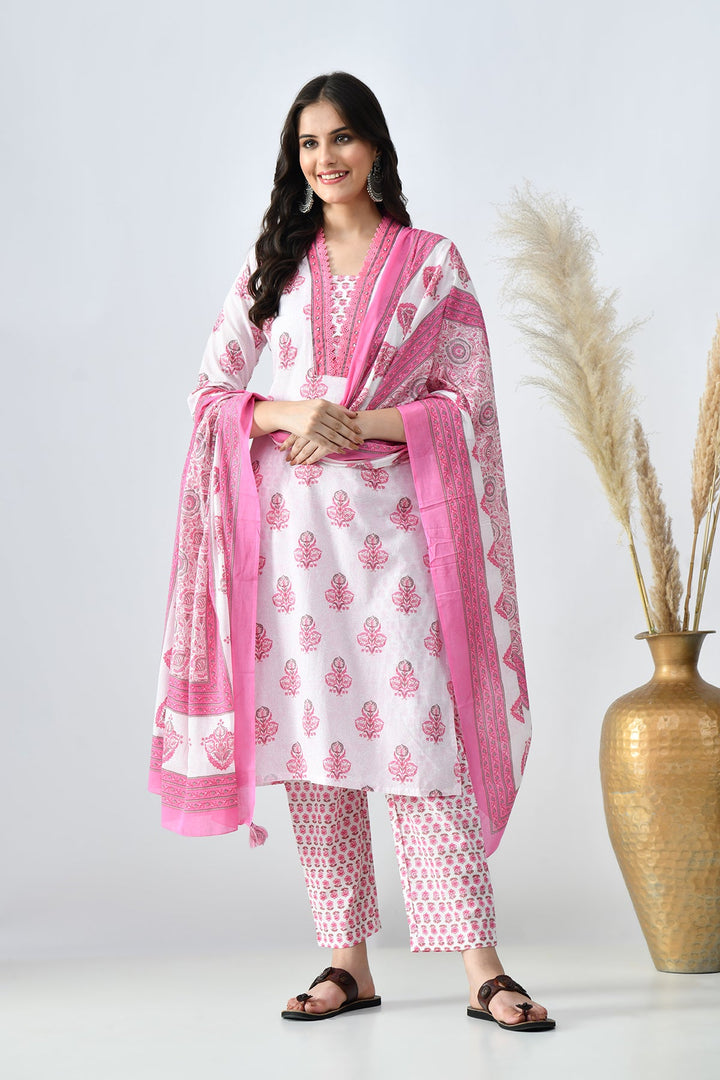 Cream Printed Kurta Set