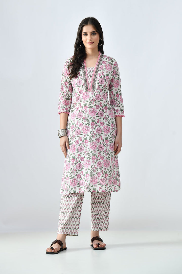White Printed Kurta Set