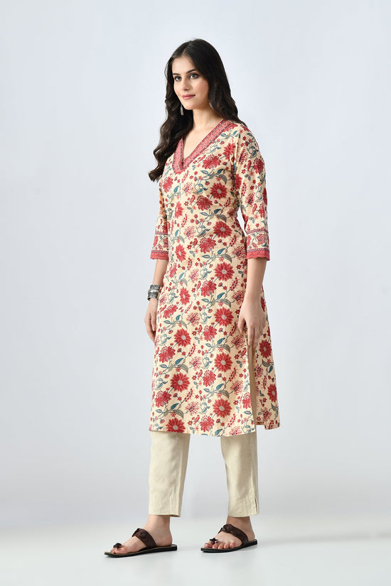 Beige Printed Straight Kurta