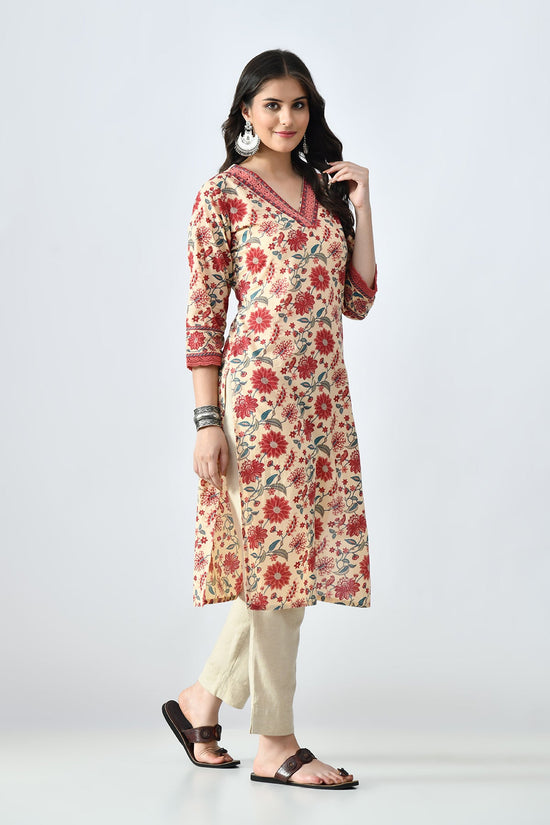 Beige Printed Straight Kurta