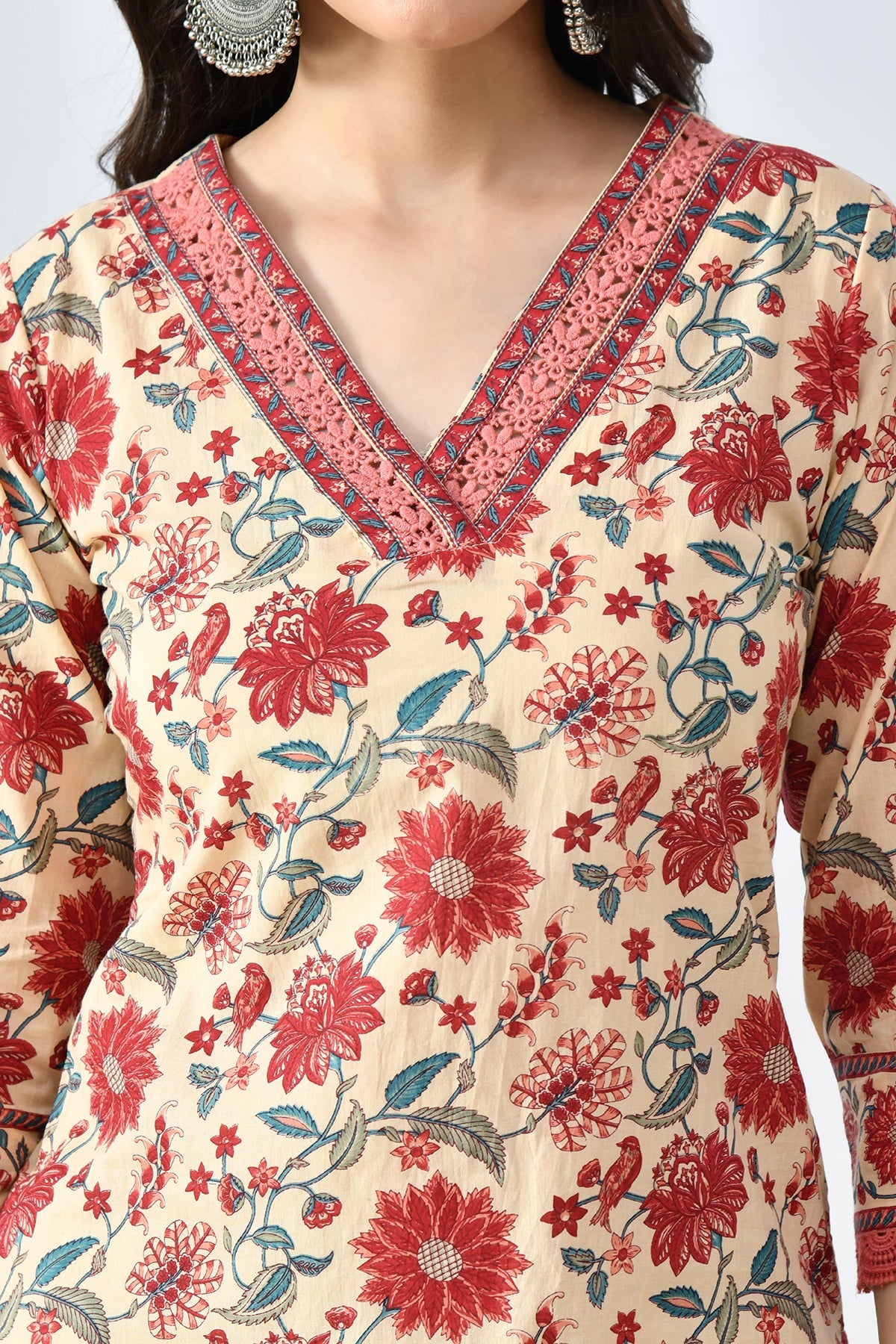 Beige Printed Straight Kurta